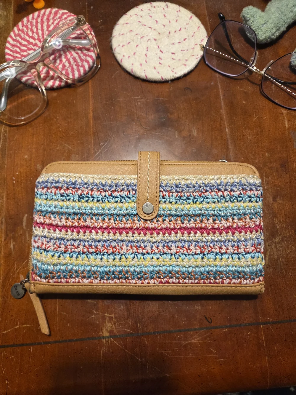 The Sak Multicolor Woven Zip Wallet with Tan Trim